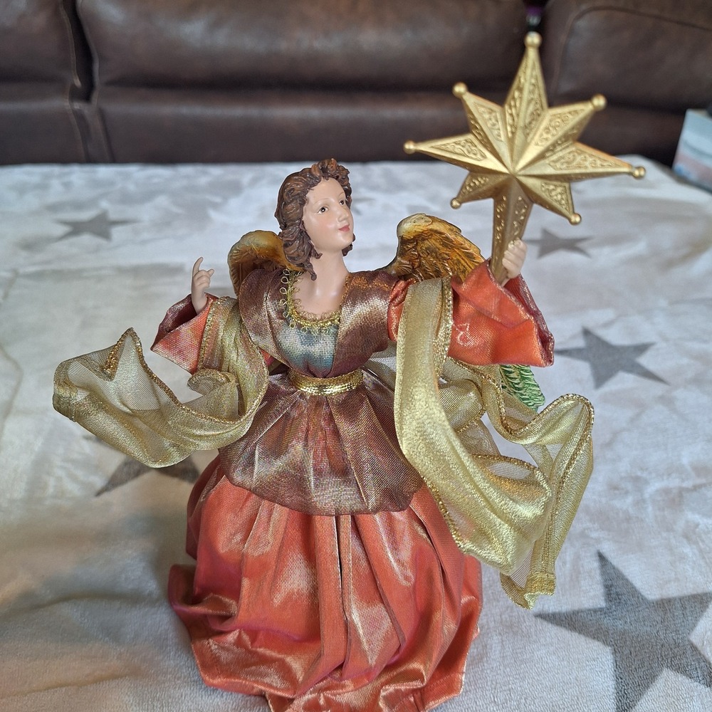 Kirkland Signature Decorative Angel 9" Tall Fabric Garments Green/Orange Red